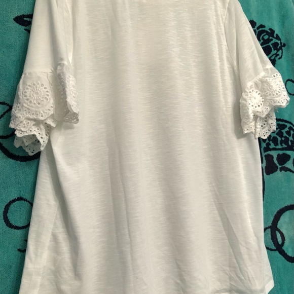 NY Collection Cream Ruffled Short Sleeve Tee - Picture 2 of 8